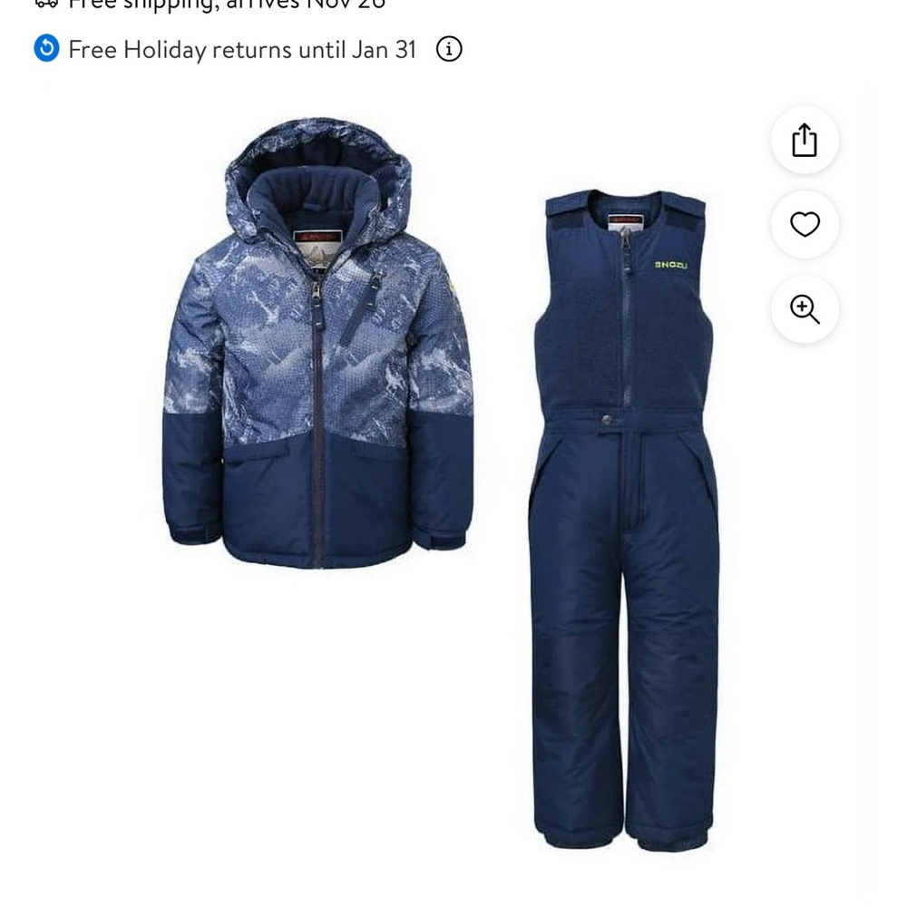 Snozu jacket and ski bib snow set in blue- size 4 boys